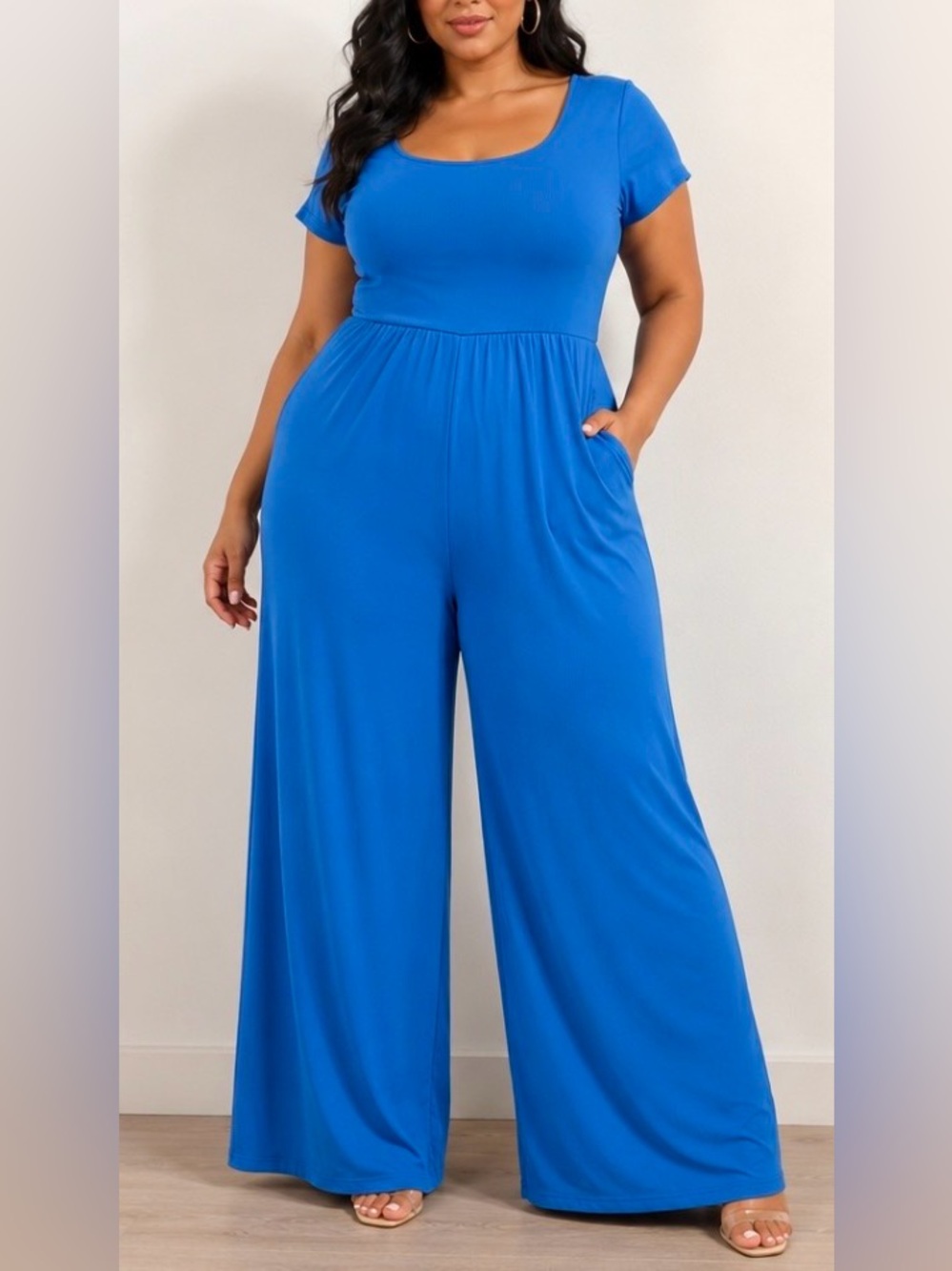 Pretty Garden~ Wide Leg Jumpsuit With Pockets in Blue. L (New Without Tag)